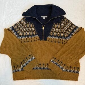 J. Crew Blue and Yellow Patterned Knit with Gold Zipper